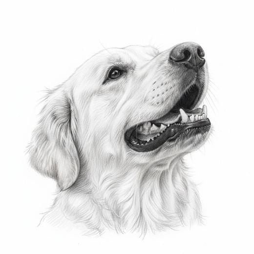 A detailed graphite pencil sketch of the retriever.